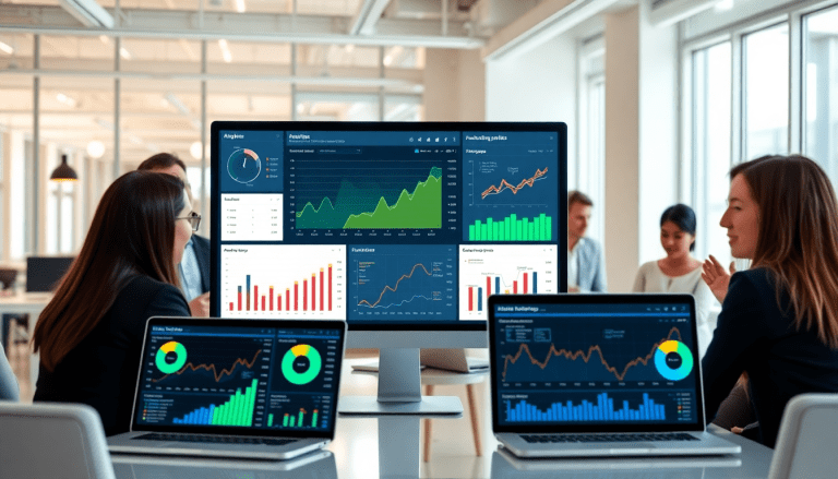 Marketing team utilizing a TapClicks marketing dashboard for AI-powered dashboard creation and real-time marketing analytics, featuring automated reporting workflows and cross-platform data aggregation.