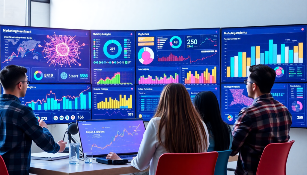 AI data visualization tool for marketing teams showcasing automated marketing analytics, AI-powered dashboards, and cross-channel visualization with real-time marketing metrics on screens to enhance campaign performance insights and marketing data storytelling.