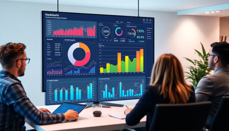 Team analyzing marketing analytics dashboard for automated performance reports and agency reporting automation, showcasing client dashboard insights, cross-channel analytics, TapClicks reporting platform, Funnel.io comparison, and digital marketing data visualization with performance marketing KPIs.