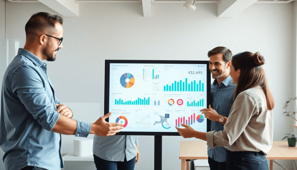 Marketing team utilizes AI data visualization tool for marketing analytics automation and performance tracking with an automated dashboard creation platform.